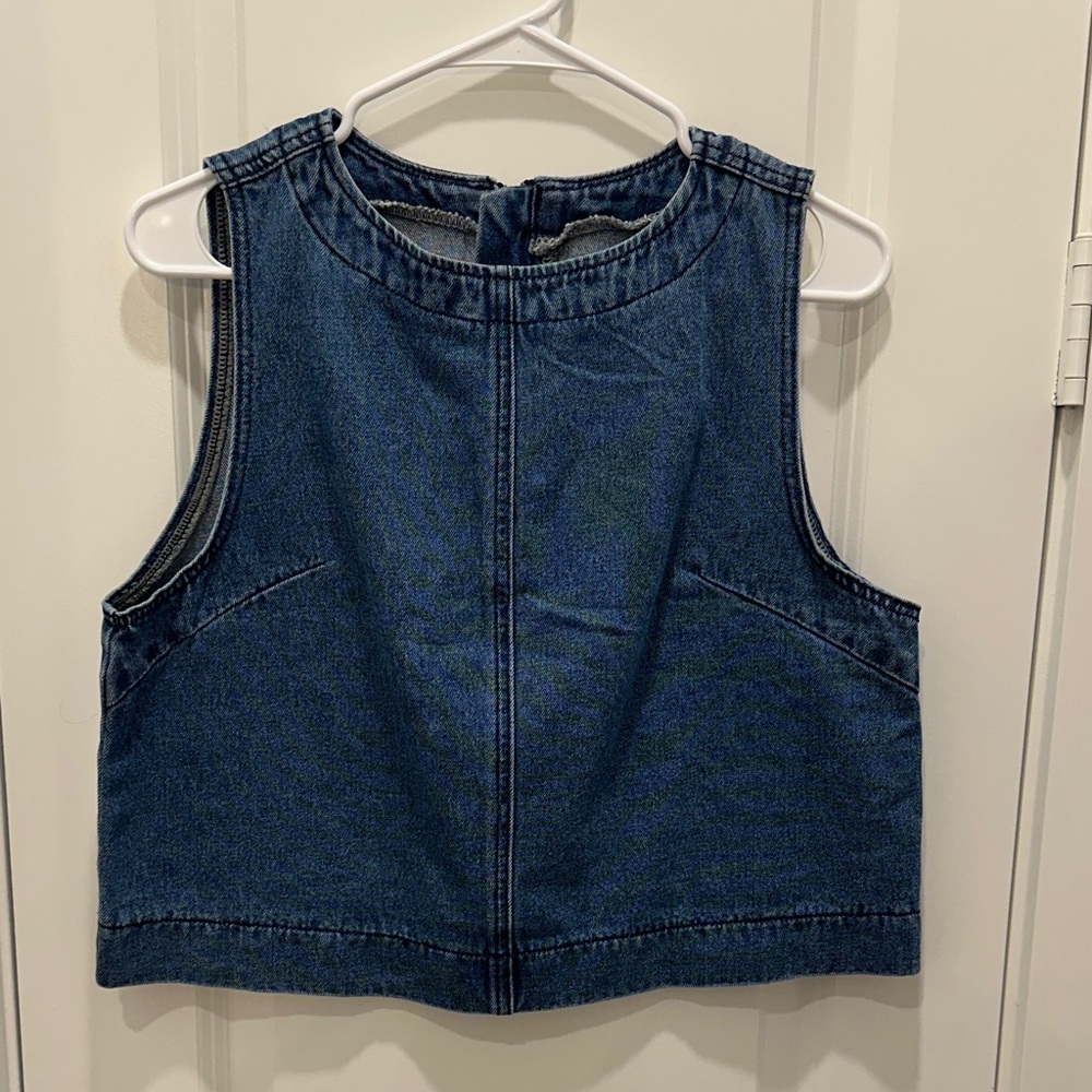 Cropped Denim Tank Top - Dark Blue